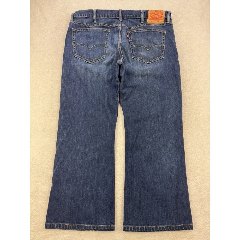 Levis 527 Jeans Men 38x25 Blue Slim Boot Distressed Whisker Denim Western -Altd.